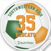 緑のオレンジ色のチームカラーズボーイズサッカー シール (正面)