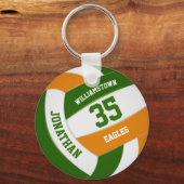 緑のオレンジ色のチームカラー男の子の女の子バレーボール キーホルダー (正面)