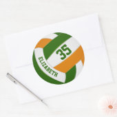 緑のオレンジ色のチームカラー男の子の女の子バレーボール ラウンドシール (封筒)