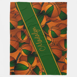 緑のオレンジ色のバスケットボールのチームカラーズガールズスポーツ フリースブランケット