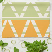 緑のオレンジ色の三角形のストライプパターン キッチンタオル (折り畳み)