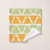 緑のオレンジ色の三角形のストライプパターン バスタオルセット (ウォッシュタオル)