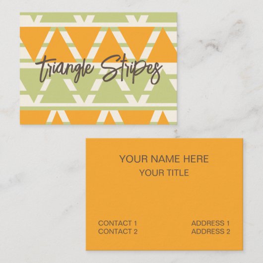 緑のオレンジ色の三角形のストライプパターン 名刺 (正面/裏面)