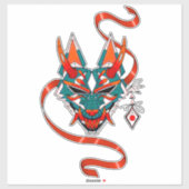 緑のオレンジ色の日本の白いキツネ シール (シート)