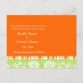 緑のオレンジ色の格子模様が白いダマスクでトッピング 案内ポストカード (裏面)