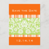 緑のオレンジ色の格子模様が白いダマスクでトッピング 案内ポストカード (正面)