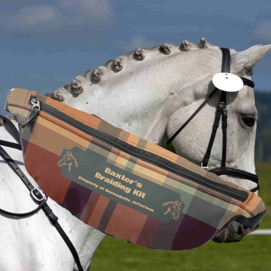 緑のオレンジ色の格子馬ショーマネ尾の編組 ファニーパック