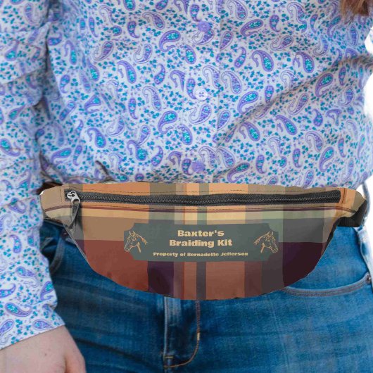 緑のオレンジ色の格子馬ショーマネ尾の編組 ファニーパック