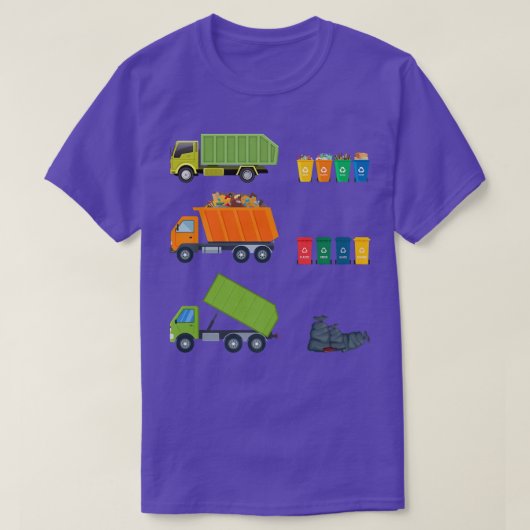 緑のオレンジ色の生ごみトラック廃棄物分離 Tシャツ (デザイン正面)