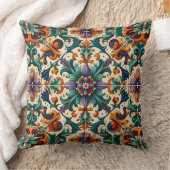 緑のオレンジ色の紫のポルトガルのアズレヨスのタイル芸術 クッション (ブランケット)