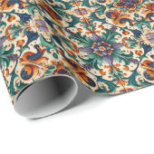 緑のオレンジ色の紫のポルトガルのアズレヨスのタイル芸術 ラッピングペーパー (ロールコーナー)
