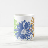 緑のオレンジ色の花のモチーフ コーヒーマグカップ (中央)