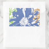 緑のオレンジ色の花のモチーフ 長方形シール (バッグ)