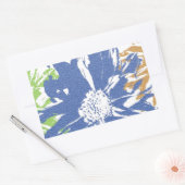 緑のオレンジ色の花のモチーフ 長方形シール (封筒)