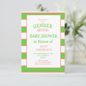 緑のオレンジ色の赤ストライプのちゃんシャワーを性別で明らかにする 招待状 (スタンド正面)