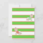 緑のオレンジ色の赤ストライプのちゃんシャワーを性別で明らかにする 招待状 (裏面)