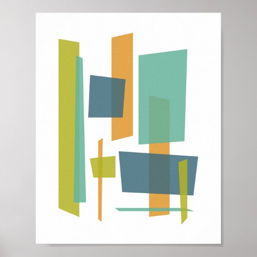 緑のオレンジ色の青を見る抽象芸術長方形 ポスター (正面)