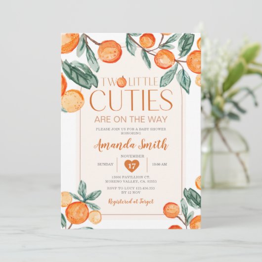 緑のオレンジ2つの小さなかわいこちゃんが途中にある 招待状 (スタンド正面)