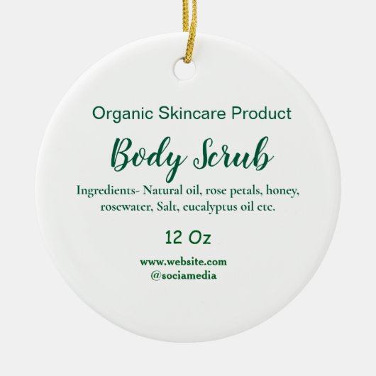 緑のオーガニック自然体スクラブバターに名前を追加 セラミックオーナメント (正面)