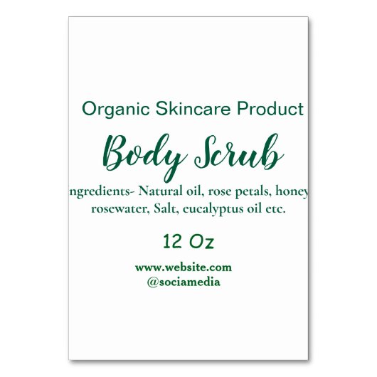 緑のオーガニック自然体スクラブバターに名前を追加 テーブルナンバー (正面)