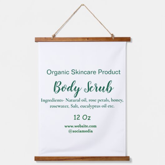 緑のオーガニック自然体スクラブバターに名前を追加 吊り下げ型タペストリー (正面)