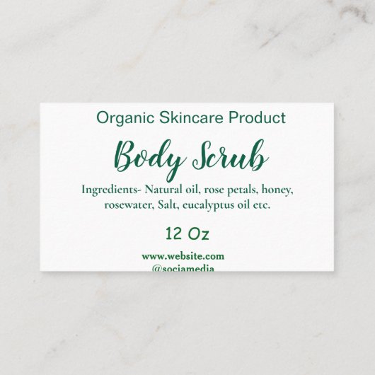 緑のオーガニック自然体スクラブバターに名前を追加 名刺 (裏面)