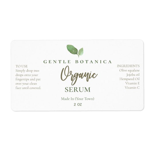 緑のオーガニック葉のロゴ顔血清ラベル ラベル (正面)