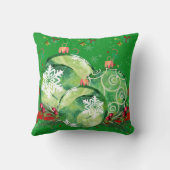 緑のオーナメントと緑の赤い果実 クッション (裏面)