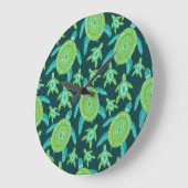 緑のオーナメントのカメ：ヴィンテージパターン。 ラージ壁時計 (傾斜)