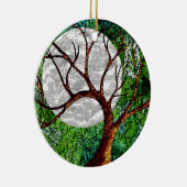 緑のオーナメントの冬の木そして月 セラミックオーナメント (右)
