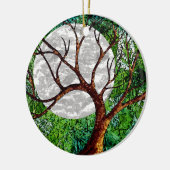 緑のオーナメントの冬の木そして月 セラミックオーナメント (左)