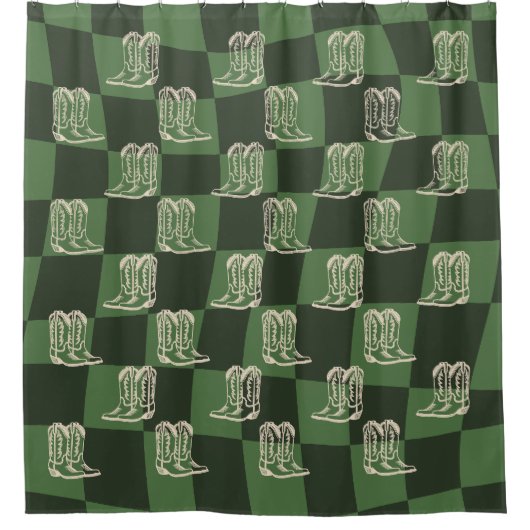緑のカウボーイシャワーのカーテンカウボーイブーツ シャワーカーテン (正面)