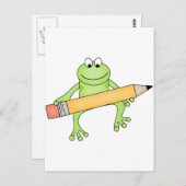 緑のカエルと鉛筆のTシャツとギフト ポストカード (正面/裏面)