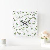 緑のカエルのパターン スクエア壁時計 (ホーム)