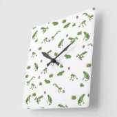 緑のカエルのパターン スクエア壁時計 (傾斜)