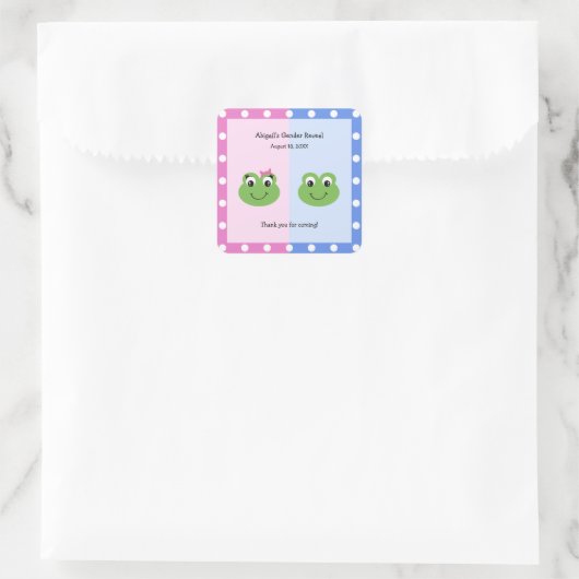 緑のカエル性別が赤ちゃんのシャワーを明らかにする スクエアシール (バッグ)