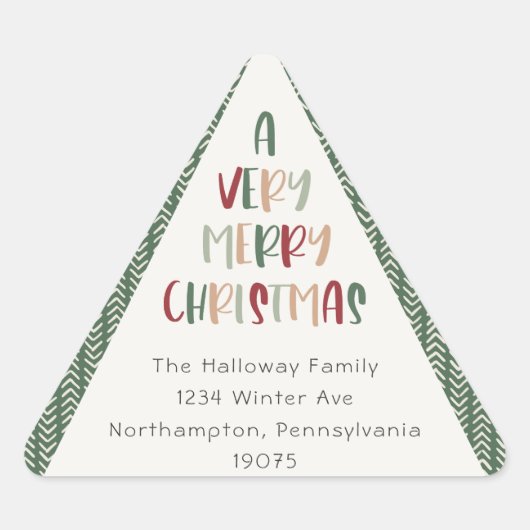 緑のカジュアルクリスマストライアングル封筒用シール 三角形シール (正面)