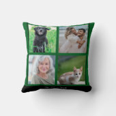 緑のカスタマイズ可能なファミリー名と写真のコラージュ クッション (裏面)