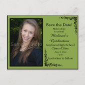 緑のカスタム写真の卒業式の日付カードを保存 ポストカード (正面)