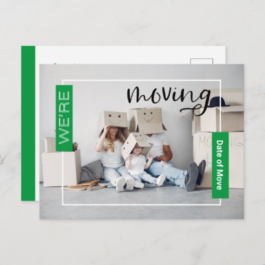 緑のカスタム写真の移動告知カード ポストカード (正面/裏面)