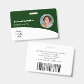 緑のカスタム社員写真、ロゴ、バーコードバッジ バッジ (正面＆裏面)
