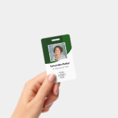 緑のカスタム社員証 - 写真、ロゴ、バーコード、名前 バッジ (手持ち)