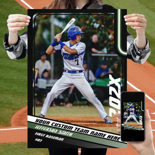 緑のカスタム野球選手ギフト ポスター