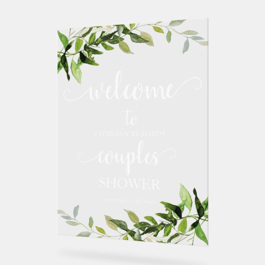 緑のカップルがシャワーを歓迎 アクリルサイン (傾斜)