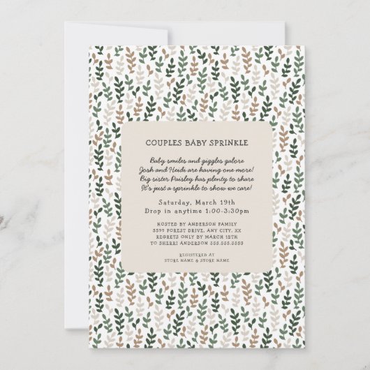 緑のカップルがベビーの散水に落ちる 招待状 (正面)