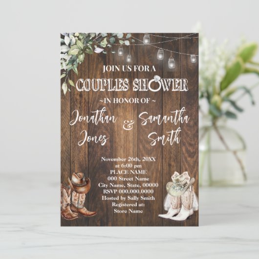 緑のカップルが西の田舎の結婚式をシャワー 招待状 (スタンド正面)