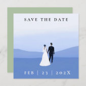 緑のカップルの写真は日付カードを保存 セーブザデート (正面/裏面)