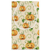 緑のカボチャとオレンジ色の感謝的な葉パンプキ スモールペーパーバッグ (裏面)