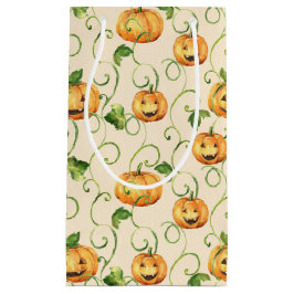 緑のカボチャとオレンジ色の感謝的な葉パンプキ スモールペーパーバッグ