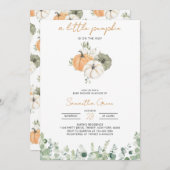 緑のカボチャの赤ちゃんシャワー 招待状 (正面/裏面)